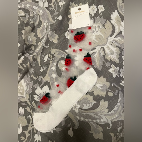 Strawberry Pattern Sheer Socks - Picture 1 of 2
